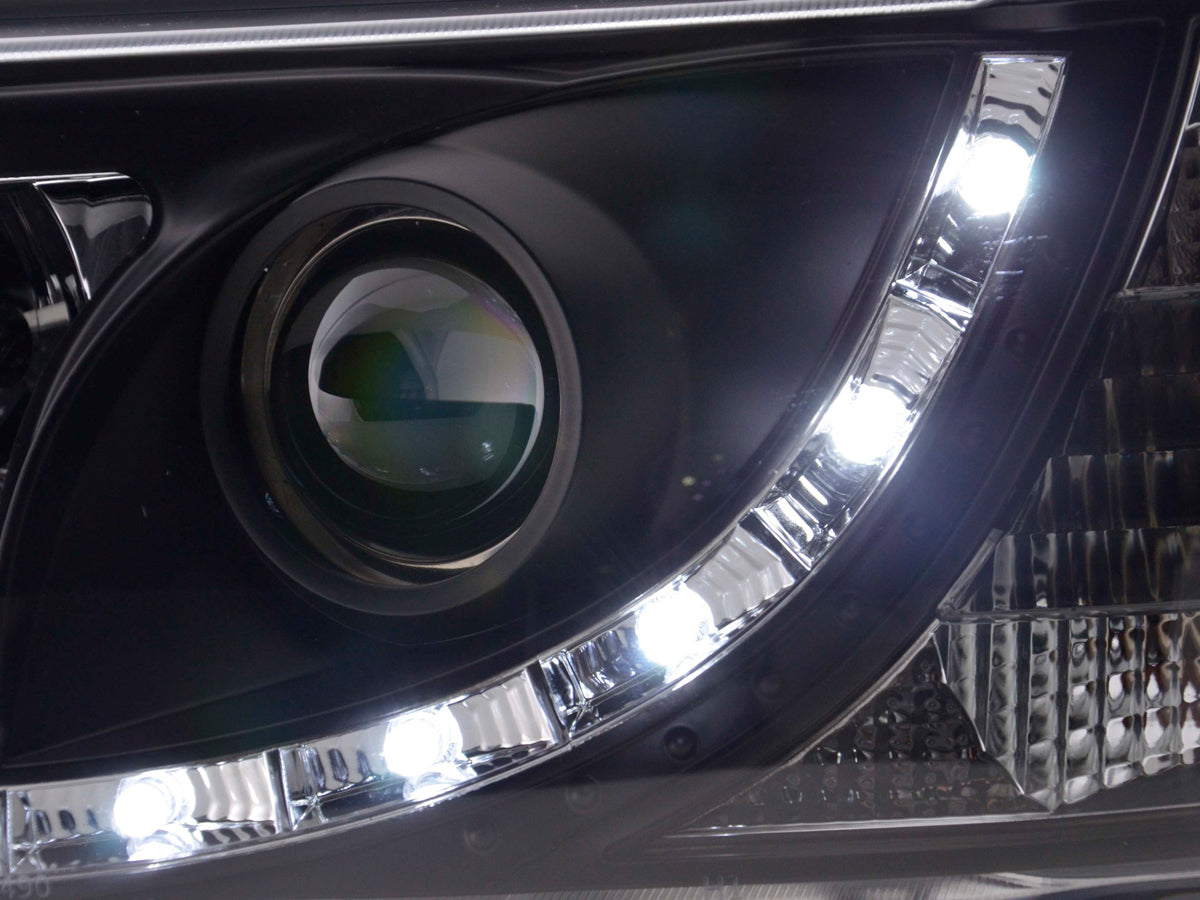 Scheinwerfer Set Daylight LED Tagfahrlicht VW Bus T4 90-96 schwarz Scheinwerfer Set Daylight LED Tagfahrlicht VW Bus T4 90-96 schwarz